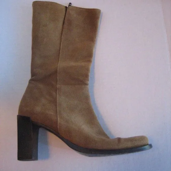 Banana Republic Women's Tan Suede Mid Calif inside Zipper Boots Size 8 - Picture 2 of 15